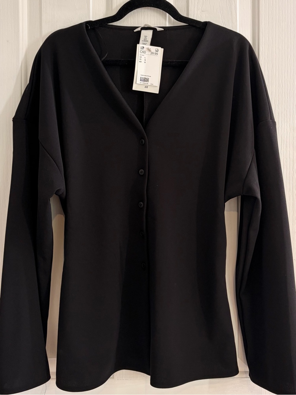 H&M Black V-Neck Button Front Women's Top